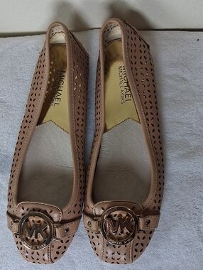 Michael Kors Nude/Tan Perforated MK Logo Ballet Flats